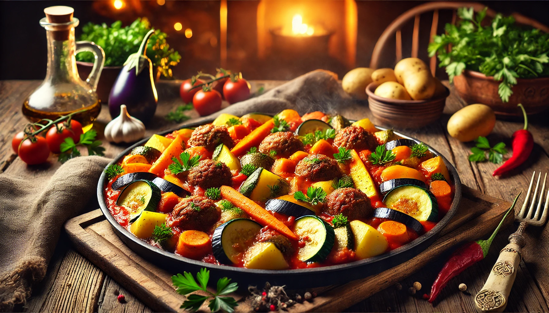 Fırında misket köfteli türlü görseli!